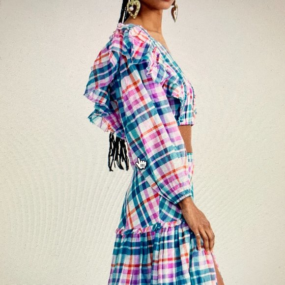 New LoveShackFancy Plaid Nilo Malibu Dream Blue Crop Top 2 - Picture 5 of 6